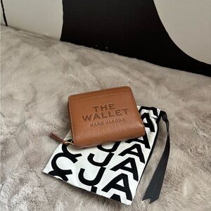Marc Jacobs Brown Pebbled Leather Zip Wallet with Embossed 'THE WALLET'